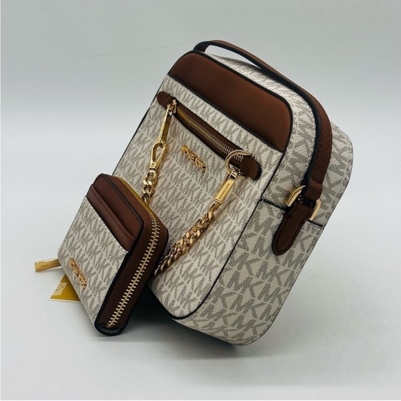 MICHAEL KORS LARGE EW ZIP CHAIN CROSSBODY BAG & JET SET TRAVEL MD ZA CARD CASE - Picture 3 of 15